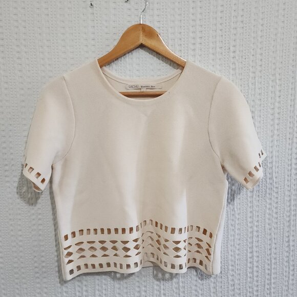 Rachel Roy Women's Triangles & Rectangles Crop Top Blouse Off-White Size Large - Picture 2 of 14